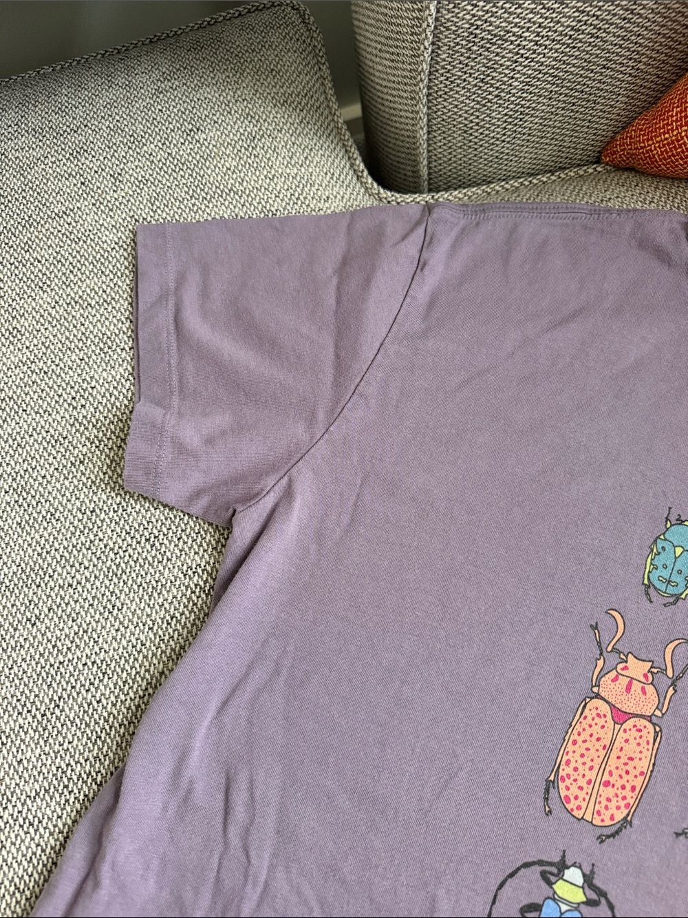 Life Is Good Purple Boxy Tshirt with Multicolor Beetles and Bugs Graphics - Picture 6 of 11